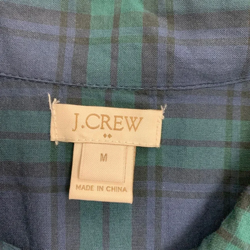 J Crew Popover Shirt Womens M Medium Plaid Beaded Pockets Half Button Oversized